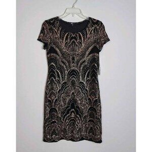 New Jump Juniors Black/Rose Gold Stretch Lined Mini T-Shirt Dress Size M…